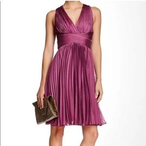 nwt halston heritage lilac midi dress accordion pleated purple halter sleeveless